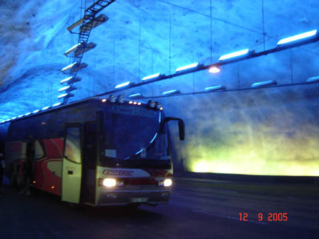 01518  OUR BUS INSIDE 24.5 KM TUNNEL IN NORWAY
