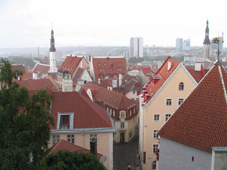 Looking down on Tallin in the rain