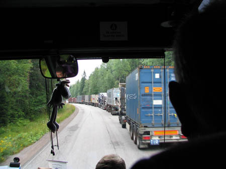 Trucks waiting to cross into Russia